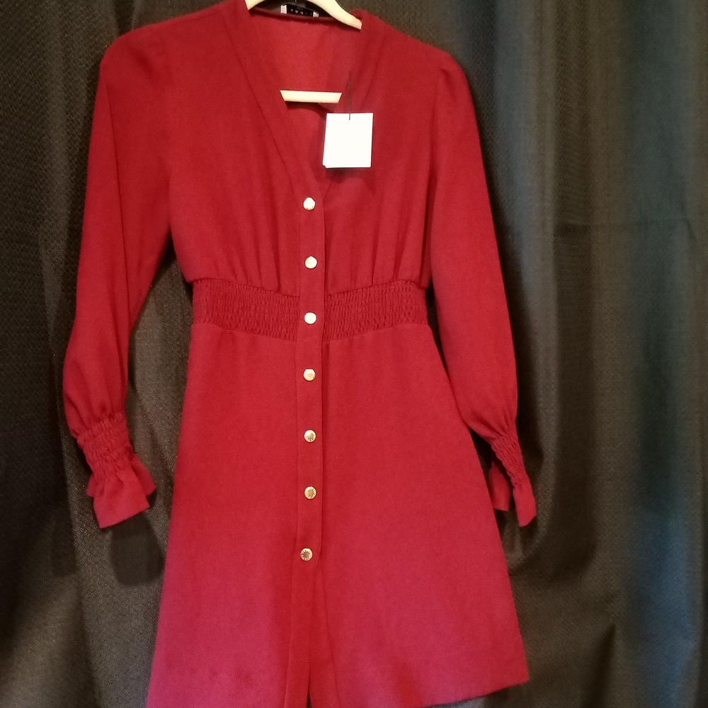 Sandro Red Long Sleeve Peplum Dress